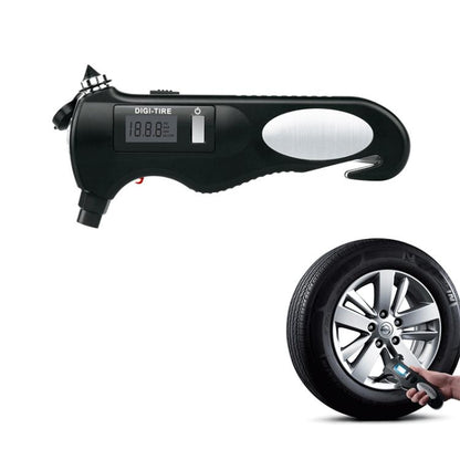 Digital tire pressure gauge with backlit LCD screen and oval grip, black