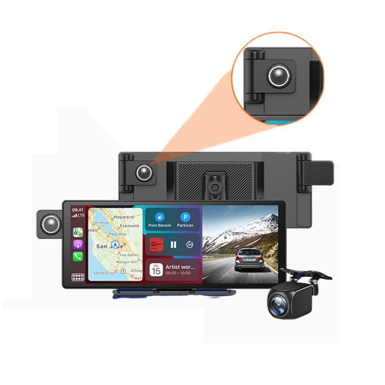 Car dashcam with screen and front and rear camera units