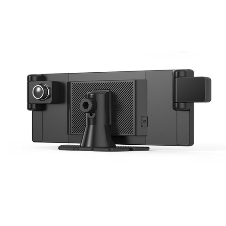 Black dashcam main unit with front camera lens and mounting brackets