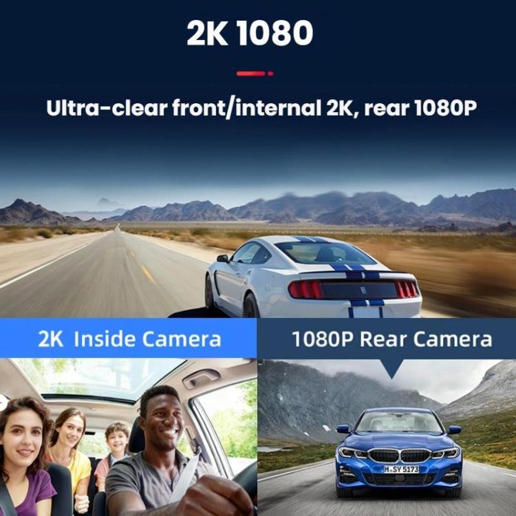 Dual-camera dashcam system with front/inside view and 1080p rear camera support