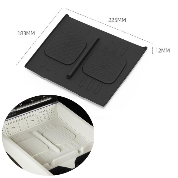 Black silicone charging mat with two square pads and central groove