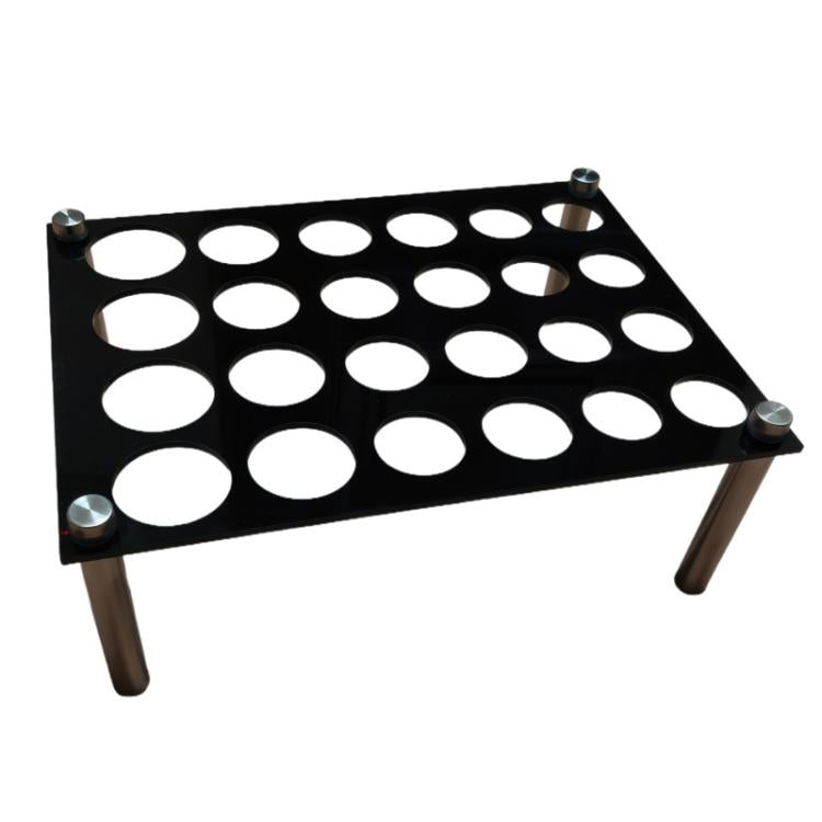 Black chess mold stand with 24 round holes and four corner legs