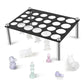 Black chess mold stand with 24 round holes on four silver metal legs