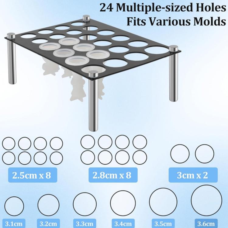 Gray chess mold stand with multiple-size round holes and four metal legs