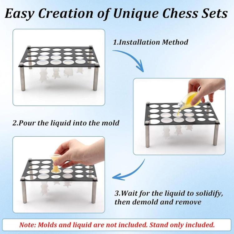 Chess mold stand with multiple round holes on four metal legs