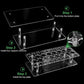 Transparent acrylic display stand assembly shown with four support columns and top plate.