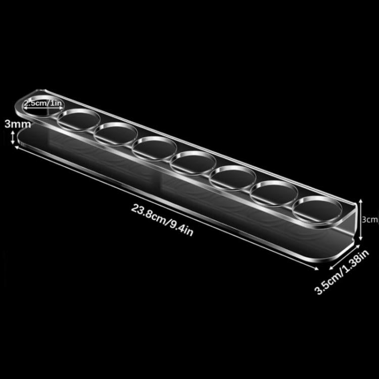 Acrylic 8-hole bottle stand rack with eight circular holes and dimension marks