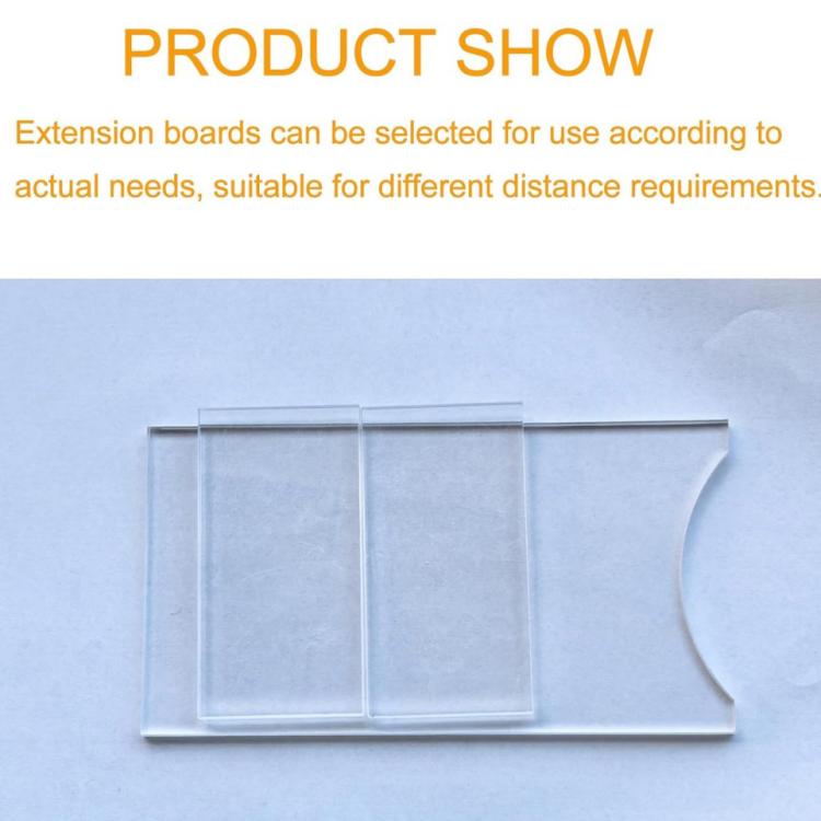 Transparent acrylic extension board with rounded end, long rectangular panel.