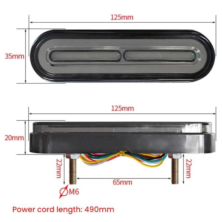 LED tail light dimensions with mounting studs and 490 mm power cable