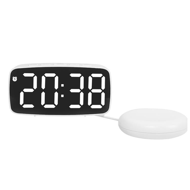 White LED alarm clock with white light time display and round vibration base.