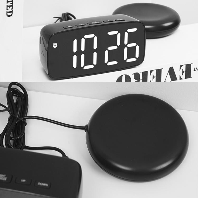 Black LED alarm clock with large digital time display and cable