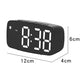 Black LED alarm clock with 12cm x 4cm x 6cm size and time digits display