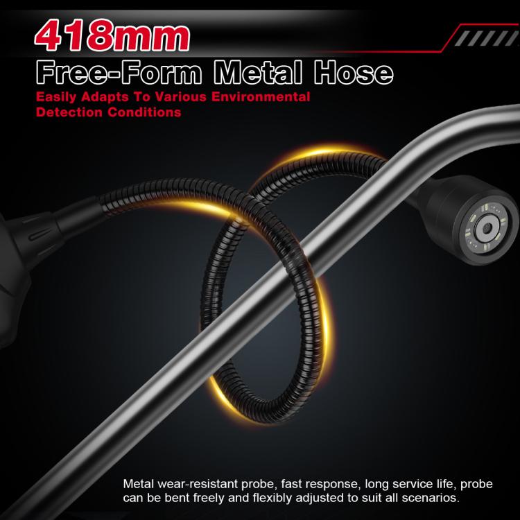 Flexible metal probe hose for refrigerant leak detection with adjustable loop