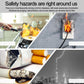 Fire safety alarm promotional collage showing kitchen flames and other hazards
