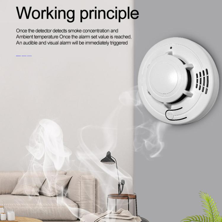White smoke alarm detector with side vents and centered test button on base