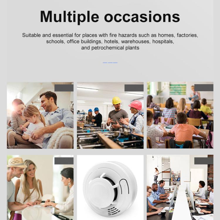 Smoke alarm in room safety collage with small detector graphic