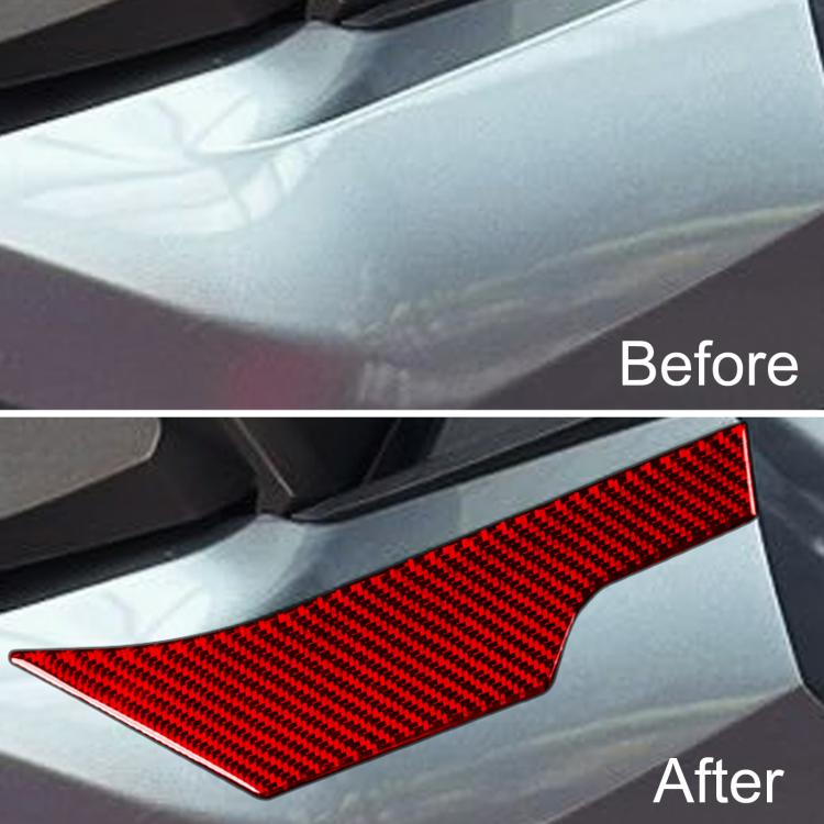 Red carbon-fiber side tunnel protection sticker installed on motorcycle fairing