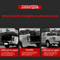 Pickup tailgate hydraulic lever promotional comparison collage, trucks shown from rear