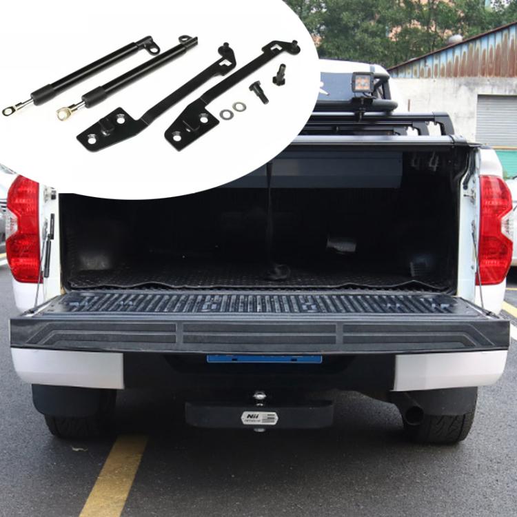 Pickup truck tailgate with hydraulic lever kit components overlay diagram