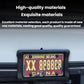 Black US license plate frame holder with license plate mounted in the center