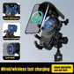 Motorcycle phone holder with sun visor and wireless charging cradle holding a phone