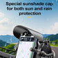 Motorcycle phone holder with sunshade cap protecting a mounted phone from rain