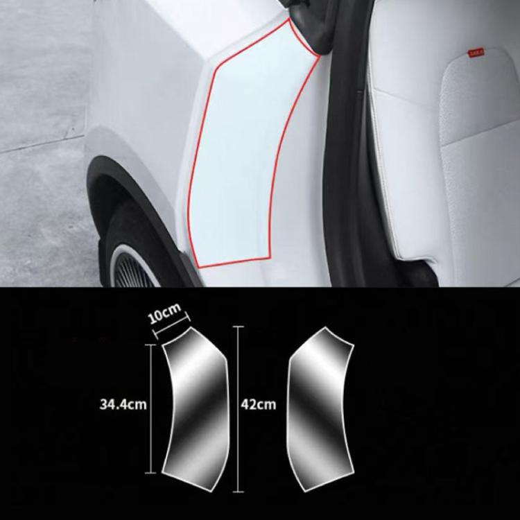 Clear rear inner door protective film set, curved precut pieces with size outlines