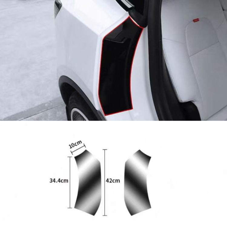 Black rear inner door protective film set, curved precut pieces with size outlines