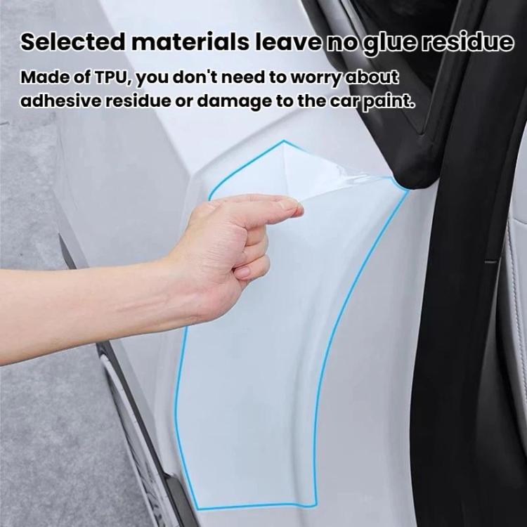 Clear TPU door edge protective film sheet, hand applying to rear inner door