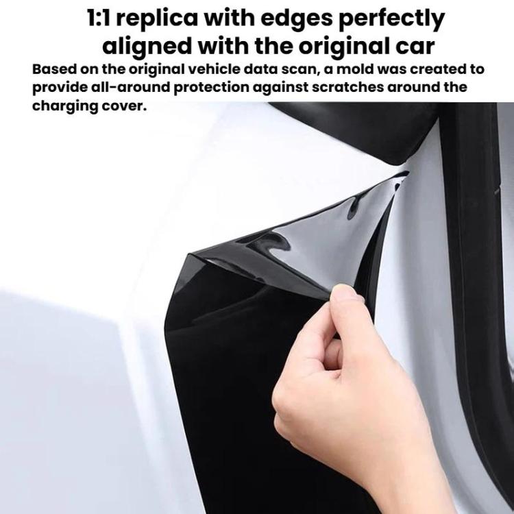 Precut black protective film aligned to rear door inner edge, hand installing