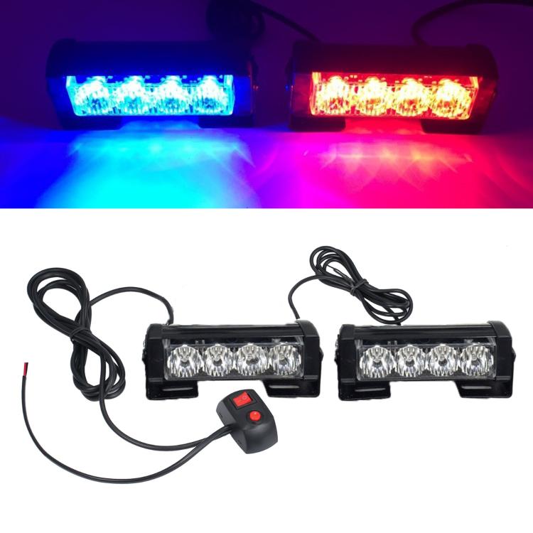 Two LED warning light bars flashing blue and red with wiring and remote switch