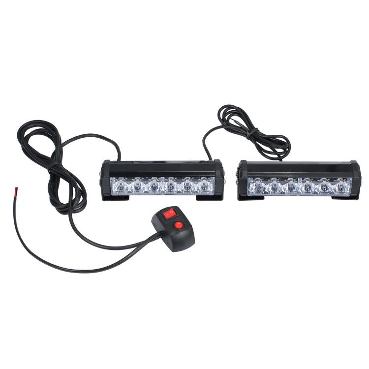 Two rectangular LED warning bars with white LEDs, controller switch, and connecting wires