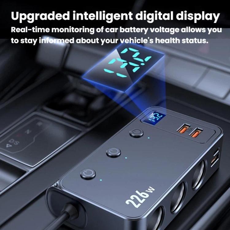 Car charger with intelligent digital voltage display and multiple USB fast-charge ports