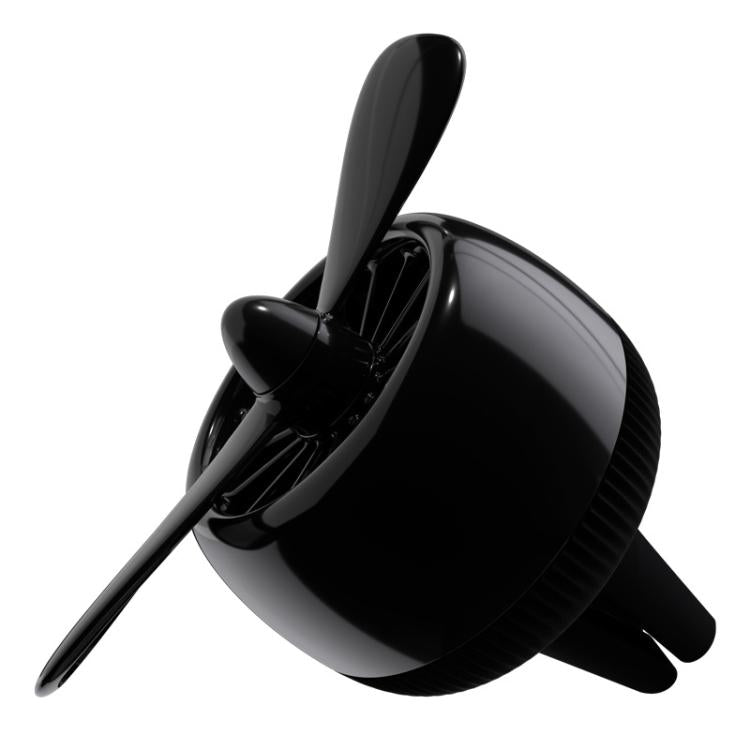 Black car air vent air freshener ornament with matte black cap and curved fins