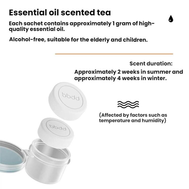 Scent tea refill with two round scent discs in a small white container