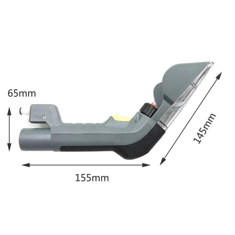 Spray vacuum cleaner handle with transparent spray nozzle and curved dark grip