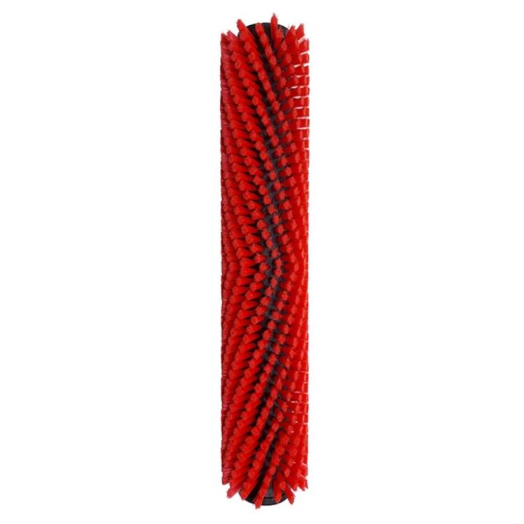 Red bristle roller brush refill with dense scrub bristles for floor cleaning