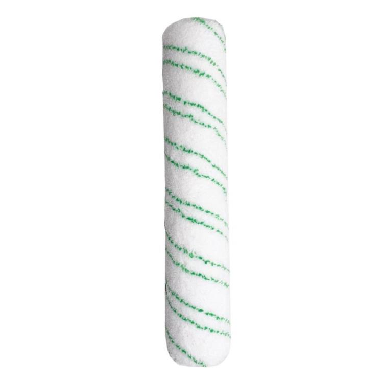 Green-striped microfiber roller brush refill with plush white backing