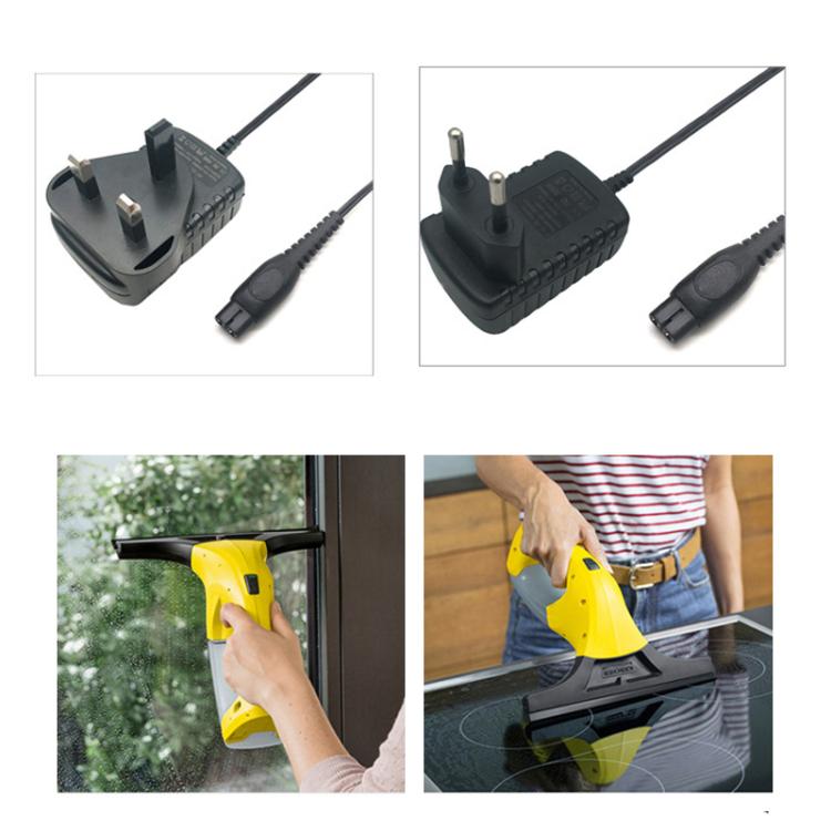 Black 5.5V charger with removable plug tips and power cord for Karcher window vac