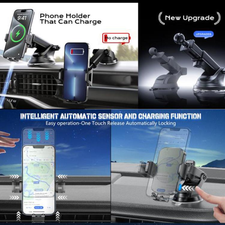 Car phone holder wireless charger with automatic sensor and charging indicator LEDs