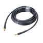 Black high-pressure water hose coil with one quick-connect coupler and copper fitting.