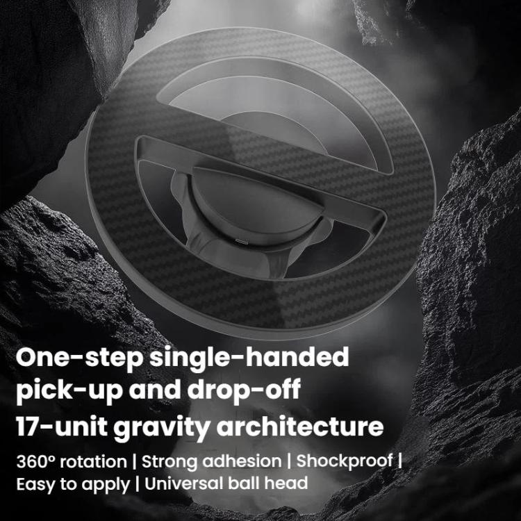Carbon-fiber magnetic car mount ring with black inner holder, angled view