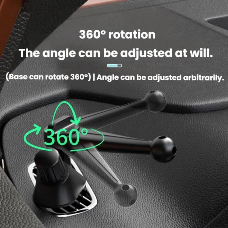 Black car air-vent phone mount with 360° rotating arm and ball head joint