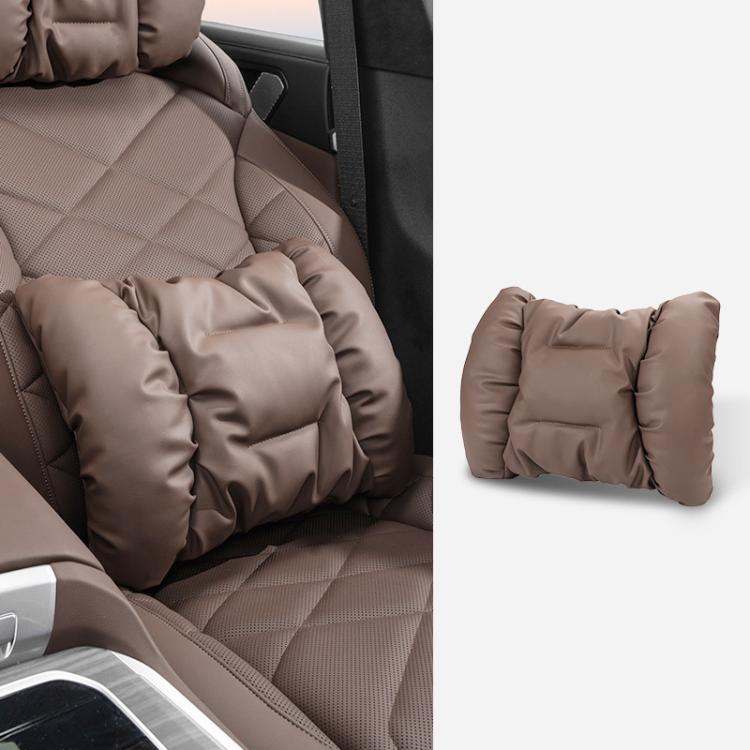 Car headrest and lumbar cushion set, brown padded rollers