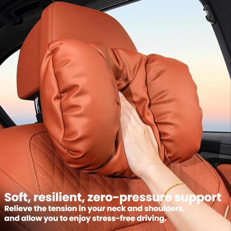 Car neck headrest pillow set in red, padded leather-look with stitched seams