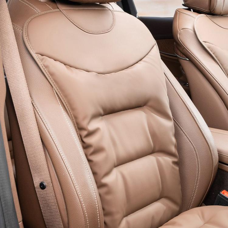 Car seat cushion pad, light beige quilted surface with stitched edge and rounded backrest area