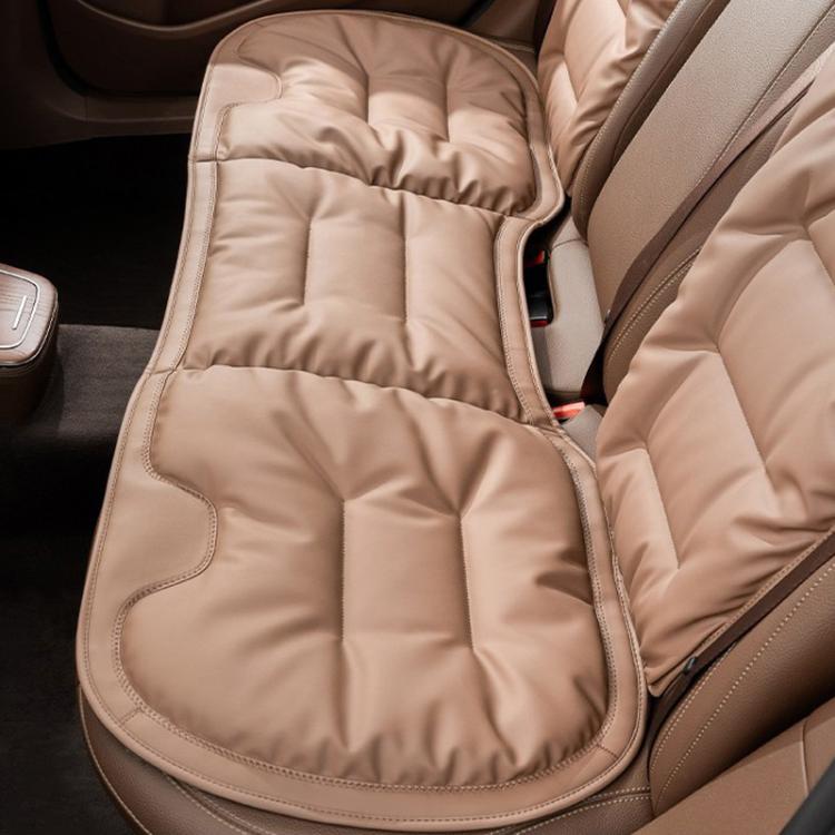 Car seat cushion pad, light beige quilted cushion with stitched border and curved side panels