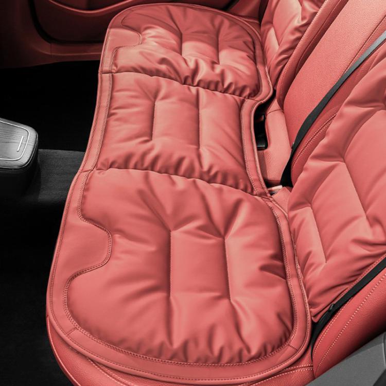 Car seat cushion pad, coral red quilted cushion with stitched edge and rounded corners