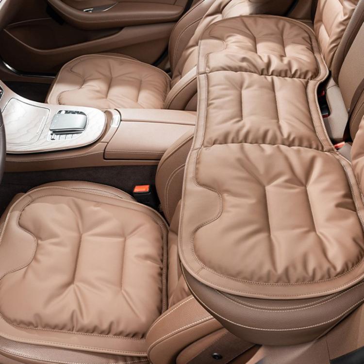 Car seat cushion set, thick quilted beige with non-slip backing and side stitching