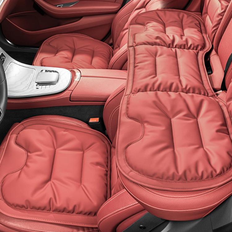 Car seat cushion set, thick quilted red cushions with non-slip backing and padded seams